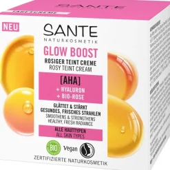 Gezichtsverzorging|Dagcrème^Sante Naturkosmetik Gloed Boost teintcrème, AHA, hyaluronzuur & organische roos