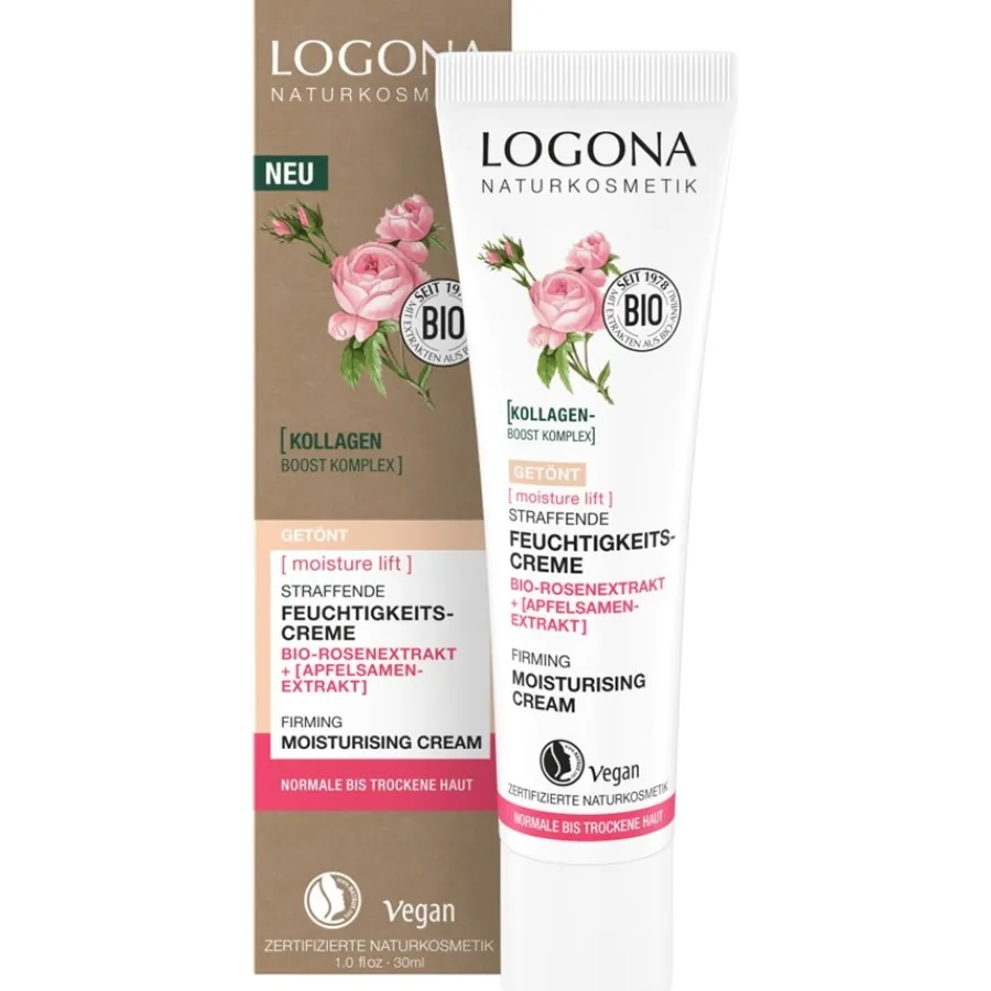 Gezichtsverzorging|Gezichtscrème^Logona Moisture Lift Verstevigende Getinte Moisturizer, Biologisch roosextract en appelzaadextract