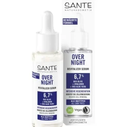 Gezichtsverzorging|Hyaluronzuurserum^Sante Naturkosmetik Overnight Revitaliser Serum met organische olijf, hyaluronzuur & organische aloë vera