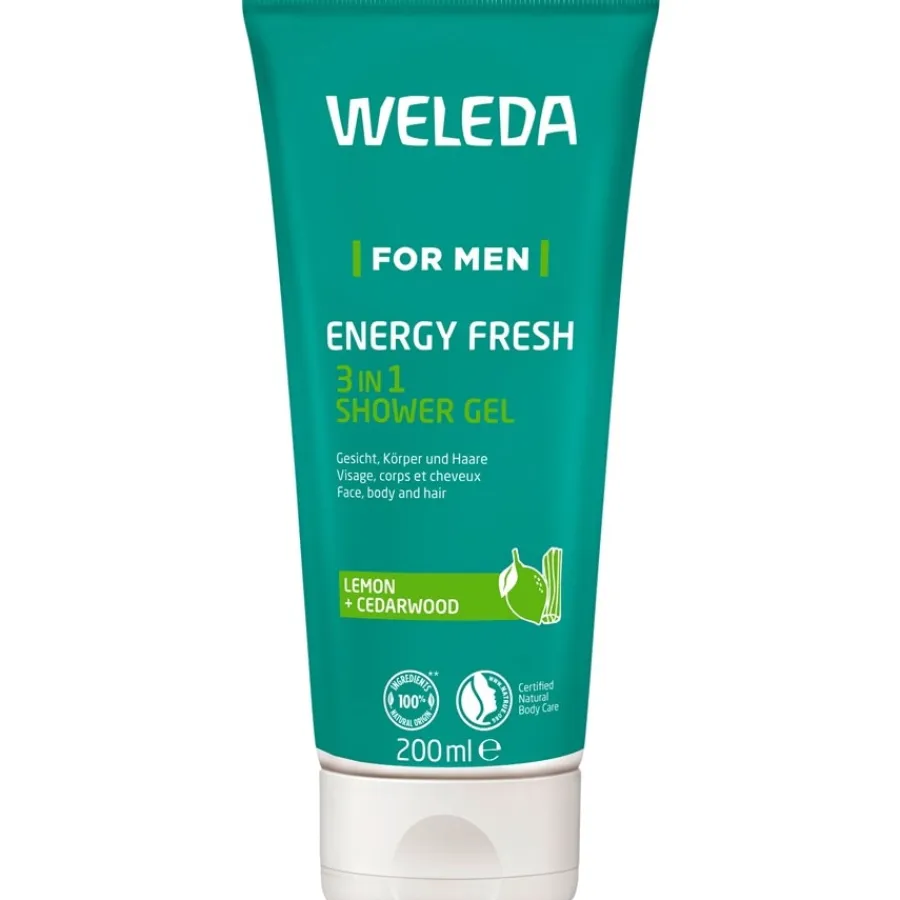 Heren|Hand & Voet^WELEDA Voor mannen Energy Fris 3in1 Douchegel, Citrusachtige, pittige geur