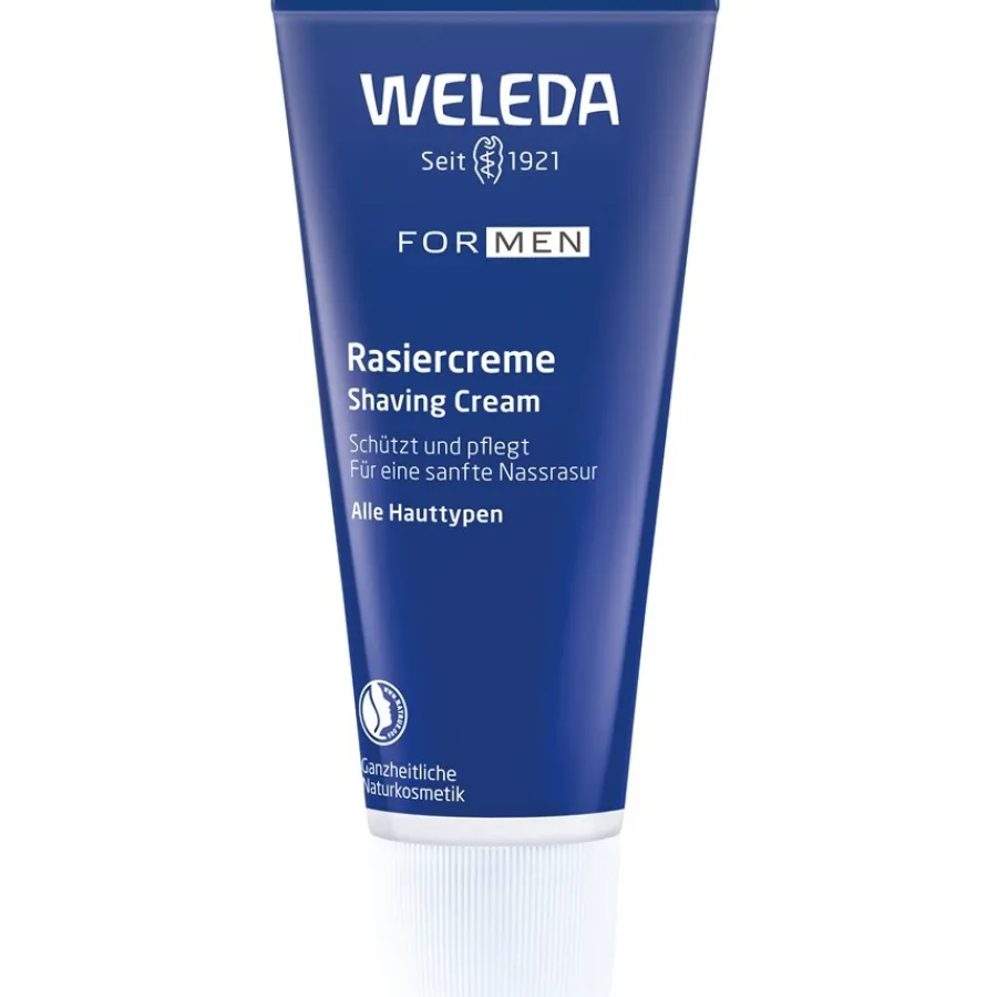 Heren|Dagverzorging^WELEDA Voor mannen scheercrème, Gecertificeerde natuurlijke cosmetica voor een zachte scheerbeurt, bescherming en een verzorgde huid